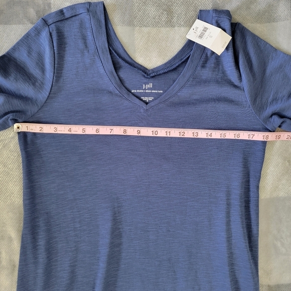 NWT J Jill Pima Double V Elbow Sleeve Tunic Top Ink Blue Soft Cotton Size Small - Picture 8 of 9